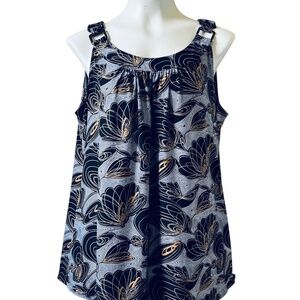 Essentials by Milano Black Grey Gold Flowy Tunic Top Pockets Womens XL Pockets